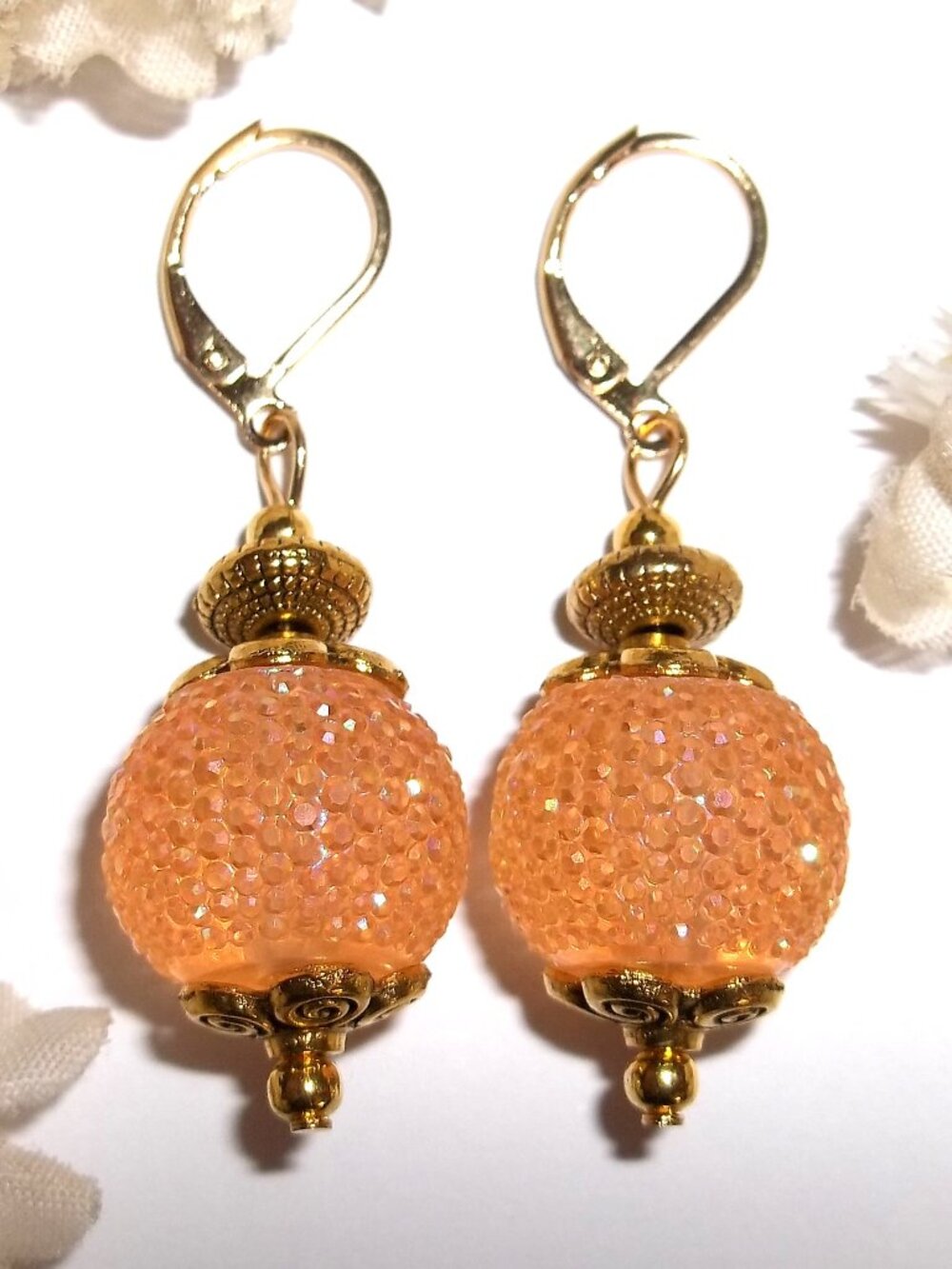 Orange Statement Earring AB Aurora Borealis Gold Dangle Drop Set Pair Gift D9116